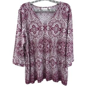 Belle by Kim Gravel Printed V-Neck Top Tunic Cotton/Modal/Spandex Size XL